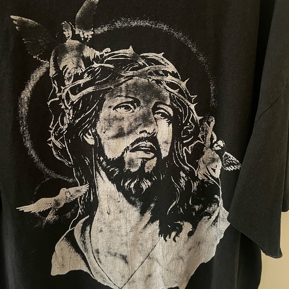 Vintage 90s Jesus with Angel Single Stitch Black T-shirt Graphics on Both Sides - Picture 5 of 5